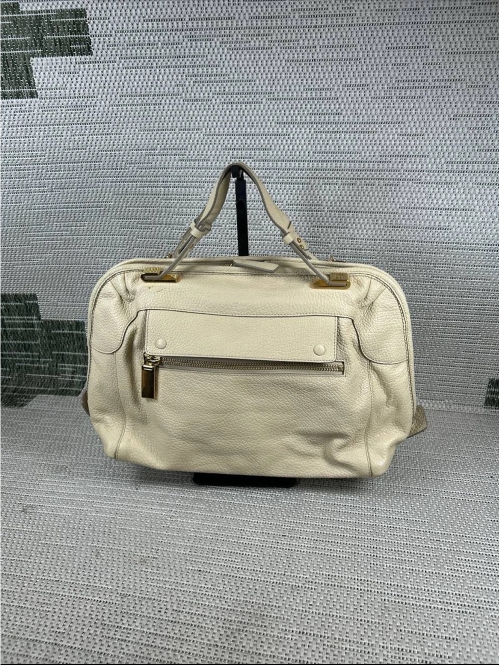 Chloé Clare Leather Satchel Shoulder Crossbody Bag Beige Nude Gold Hardware